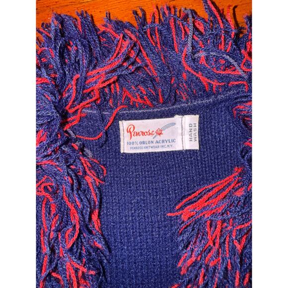 Vintage 60’s Penrose Orlon Acrylic Blue Red White Argyle Fringe vest jacket Mod - Picture 4 of 4